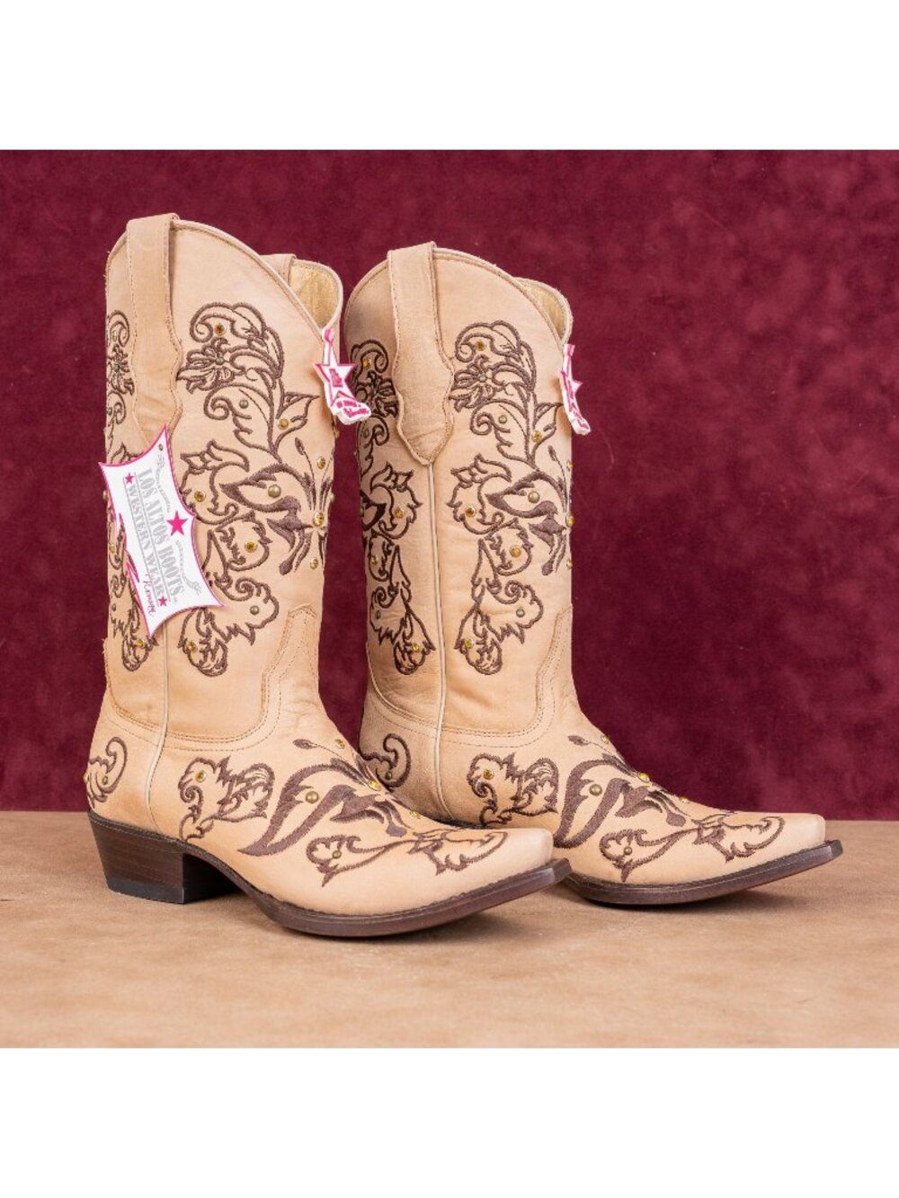 Los Altos Women Handmade Tan Leather Snip Boho Western Cowboy Boots sz 8
